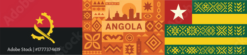 Angola National Flag Pattern Banner with Traditional African Motifs