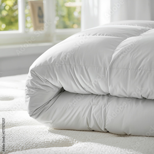 Folded White Comforter on Bed