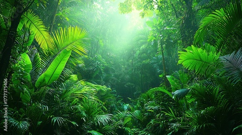 Lush jungle canopy bathed in sunlight