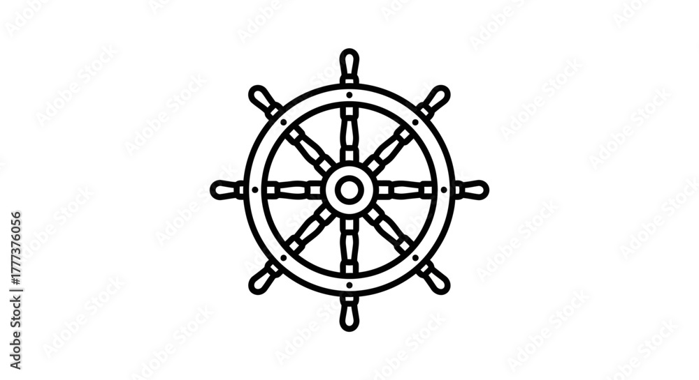 Naklejka premium Monochrome minimalist graphic of a ship's wheel for nautical themed projects