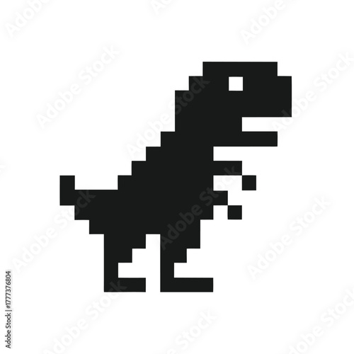Tableau sur toile Pixelated Black Dinosaur Graphics on White Background 8bit Style