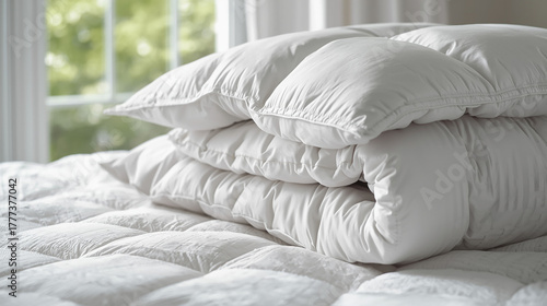 Folded White Comforter on Bed
