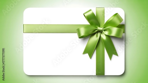 Gift card with green ribbon isolated on white background for special occasion