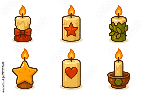 Candles cartoon icons ,light, wax, flame, decoration, holiday