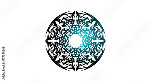 Symmetrical circular pattern design with intricate details and vibrant central light radiating