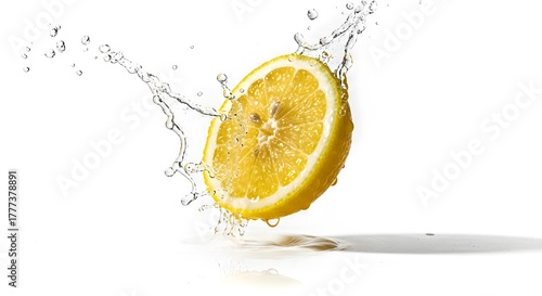Fresh Lemon Slice Splashing in Water Refreshing Citrus Burst