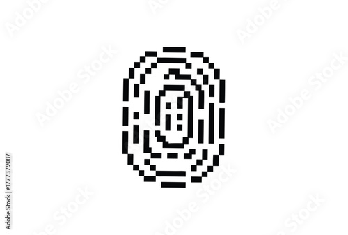 Pixelated Black Fingerprint Design on White Background Security Identification