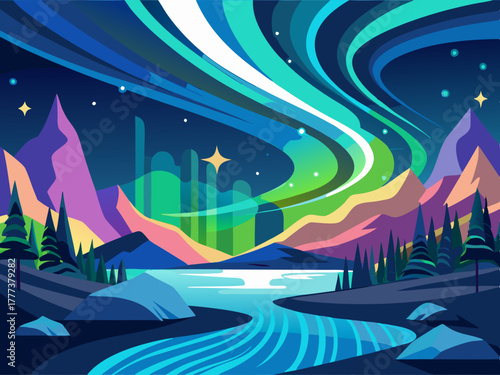 colorful illustration of a aurora