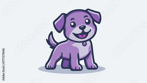 Cartoon Style Adorable Purple Puppy Dog Character Mascot Illustration