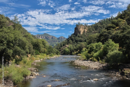 Fototapeta Naklejka Na Ścianę i Meble -  Gila Wilderness. National Land of Enchantment: Sky over Gila River Canyon, New Mexico, USA