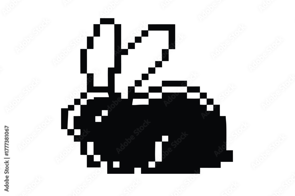 Obraz premium Pixelated Black Rabbit with Tall Ears on White Background