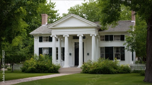 Greek Revival Home. Architectural Detail of a Formal Building with Pillars