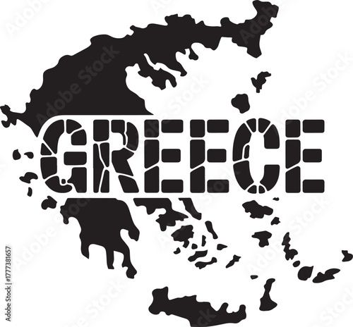 Greece Map Silhouette Grunge Text Typography European Country Border Outline Vector Graphic