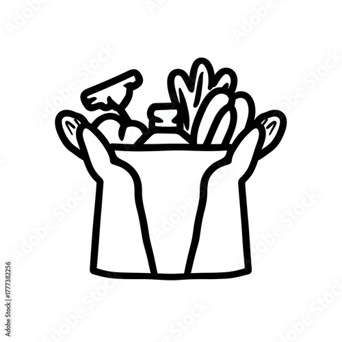 Hands holding vegetables and a cleaning product icon isolated on white