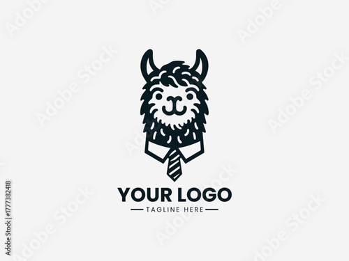 Stylish llama wearing suit and tie representing intelligence humor and modern business identity vector illustration