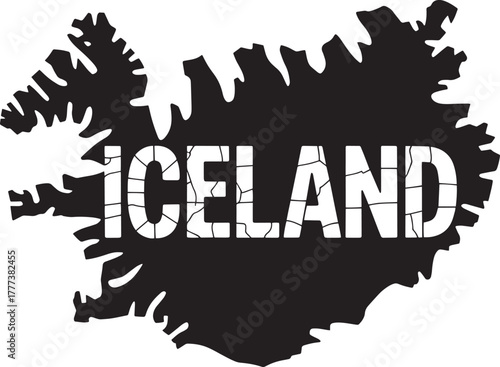 Iceland Country Map Silhouette Black Detailed Geographic Outline Vector Graphic Image
