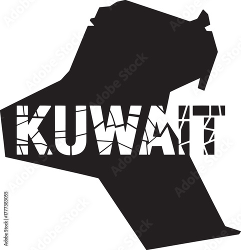 Kuwait country map silhouette outline cracked distressed text typography middle east vector