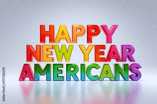 Rainbow Colors Happy New Year Americans Text