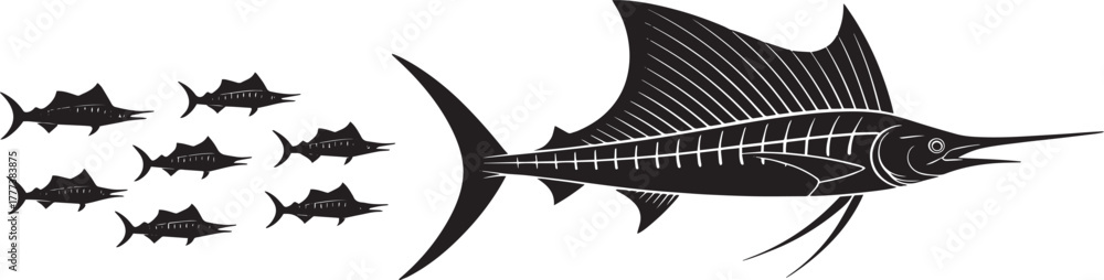 Ταπετσαρία Large sailfish marlin silhouette deep sea fishing sport marine life vector illus