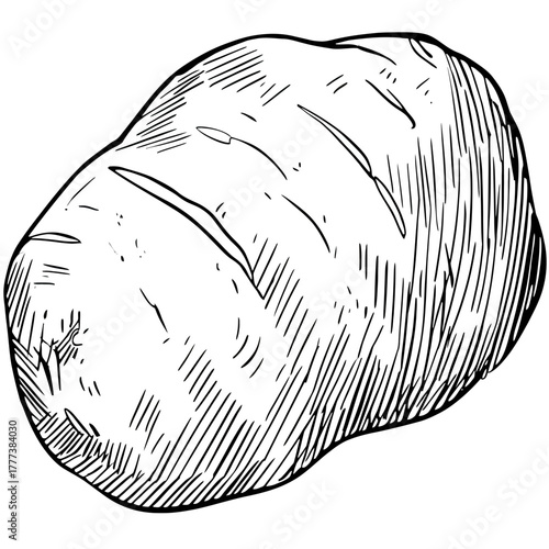 Black and white potato illustration isolated on a white background