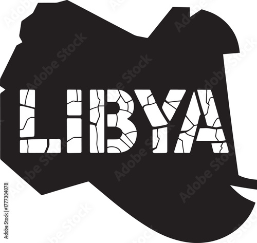 Libya country map silhouette cracked typography text vector geopolitics geography North Africa