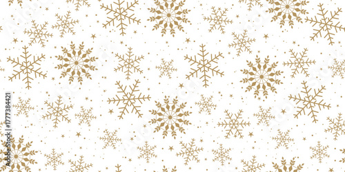 A hand-drawn Christmas seamless pattern with snowflakes on a white background. Vector illustration for gift wrapping paper, textiles, surface textures, and scrapbooks.