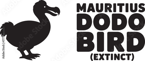 Mauritius dodo bird silhouette illustration extinct animal species concept typography