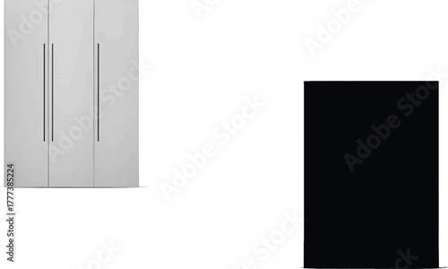The image features a minimalist and modern design of a three-door wardrobe, set against a clean white background that enhances its visual appeal.