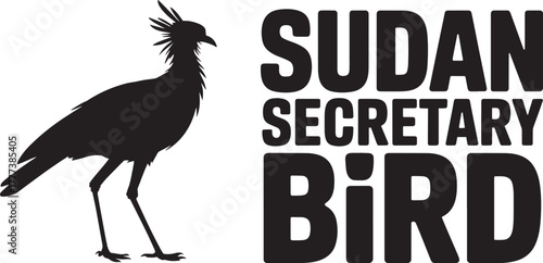 Sudan Secretary Bird silhouette profile vector illustration with bold modern typography