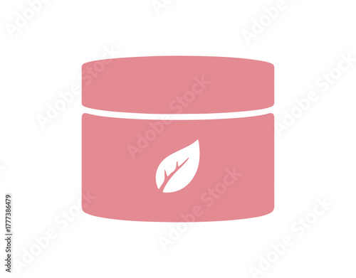 Facial and body moisturizer. A skincare cream in a pink container. Vector graphic set against a white backdrop for design and online use.

