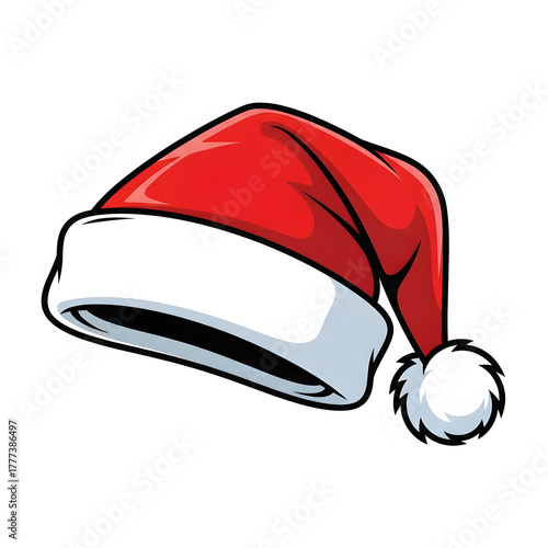 Single Classic Santa hat in red and white, vector style, season, gift, symbol, red, cap, winter, santa