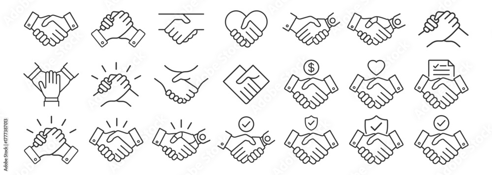 Fototapeta premium Handshake icons set. Business agreement, partnership and teamwork concept on transparent background