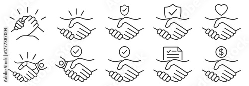 Handshake icons set. Business agreement, partnership and teamwork concept on transparent background