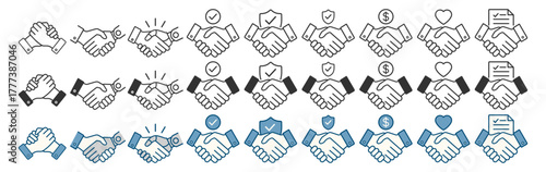 Handshake icon. Business agreement, partnership, friendship and trust concept on transparent background