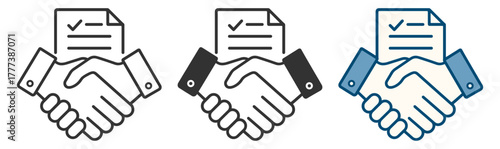 Handshake with document icon. Business contract and agreement concept on transparent background