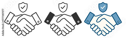 Handshake with shield icon. Business trust, security and protection concept on transparent background