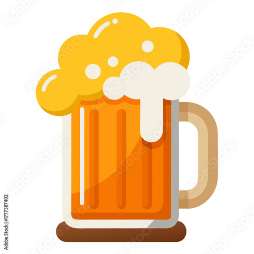 Beer mug filled with frothy drink on white background  