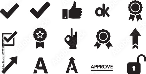 Checkmark thumbs up ok ribbon arrow letter unlock vector