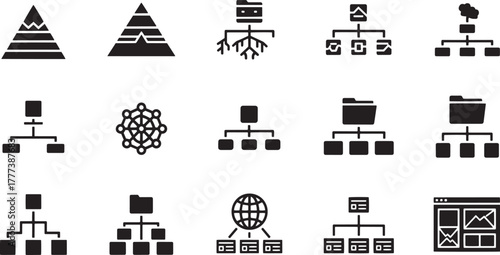 Diverse organizational charts and network diagrams hierarchy structure