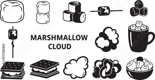 Marshmallow cloud illustrations sweet treats food dessert