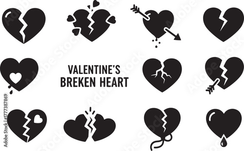 Heartbreak symbols broken hearts with arrows and tears love emotion