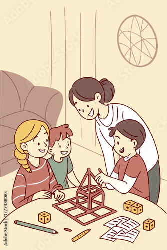 Mother and children family moments