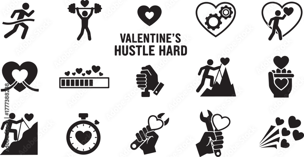 Naklejka premium Valentine hustle hard icons heart love