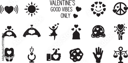 Valentine heart sun smile peace sign hands dancer ice cream tree tooth cookie thumb scale vector