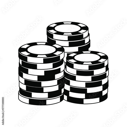 Casino Poker Chips Stacks Vector: Gambling, Money, Wager, and Success Symbol Graphic.