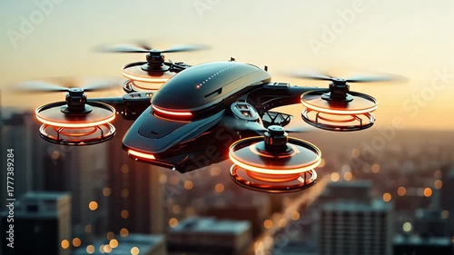 Drone technology future innovation aerial vehicle unmanned aircraft cityscape urban exploration surveillance delivery transportation ai automation