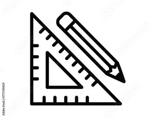 Precise architectural planning with triangle and pencil, perfect for blueprints and technical designs, conveys precision and creativity, ideal for designers and engineers, ensuring accuracy