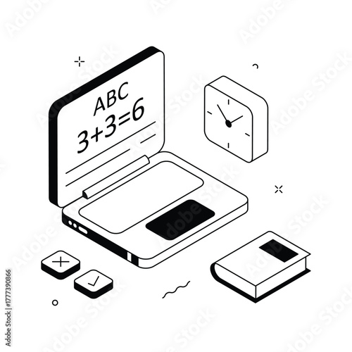 Isometric digital learning concept illustration in trendy style