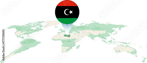 World Map with Libya Flag Pinpoint