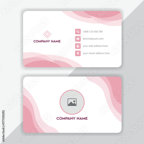 Elegant and modern business card design featuring soft pink abstract wave patterns and clean typography for professional branding and identity